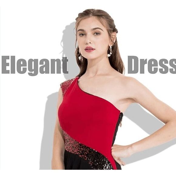 One Shoulder Formal Column Sequin LongโEvening Gown Maxi Dress SIZE LโNWT - Picture 15 of 16